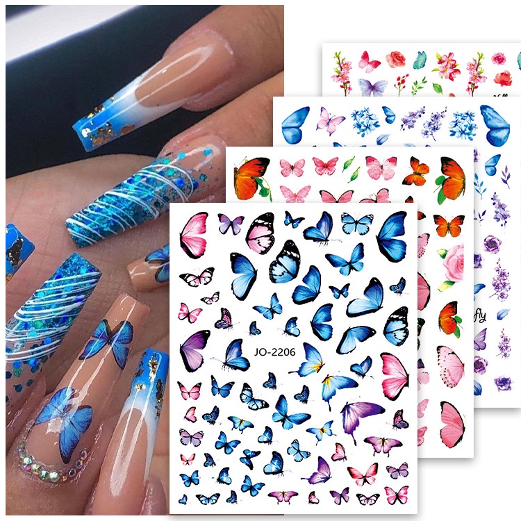 Adesivos De Borboletas Para Unhas, Borboletas Coloridas, Folhas De Manicure Autoadesivas, Decorações Diy em Oferta na Shopee