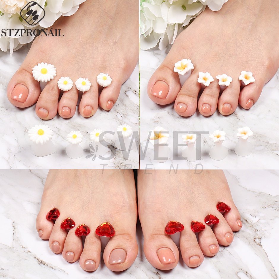 8 Pcs/Pack Flower Separador De Dedos Silicone Macio Pedicure Daisy Red Gem Rhinestone Cuidados Ferramentas De Manicure