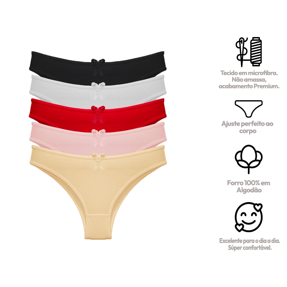 Kit com 5 Calcinhas  Lingerie Tanga de Microfibra em Oferta na Shopee