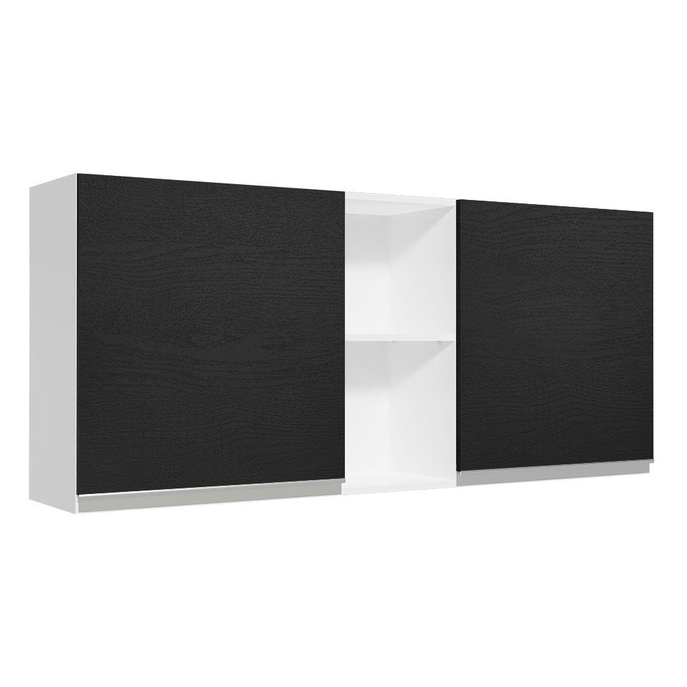 Armário de Cozinha Aéreo 150 cm 2 Portas e 2 Nichos Branco/Preto Glamy Madesa - Home & Living