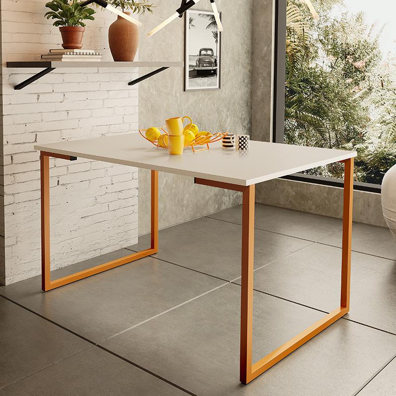 Mesa de Jantar Steel Estilo Industrial Pés de Aço 120x80cm Cobre/Off White - Home & Living