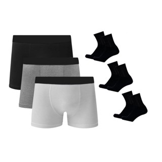 Kit 12 Cuecas Boxer Algodão + 6 Pares de Meias M11PT