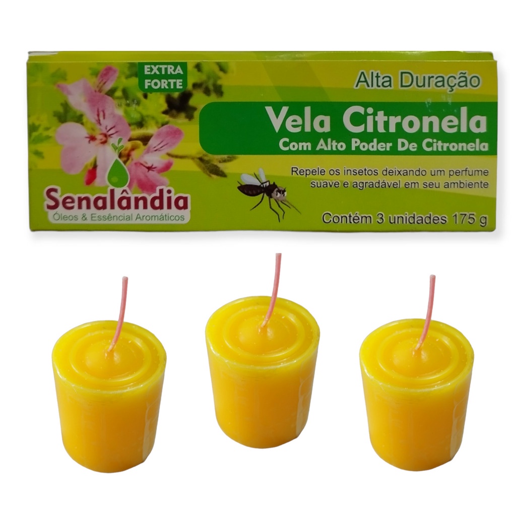 Kit 3 Vela Citronela Extra Forte Repelente Insetos Mosquito Alta Duração Senalândia - Envio Já