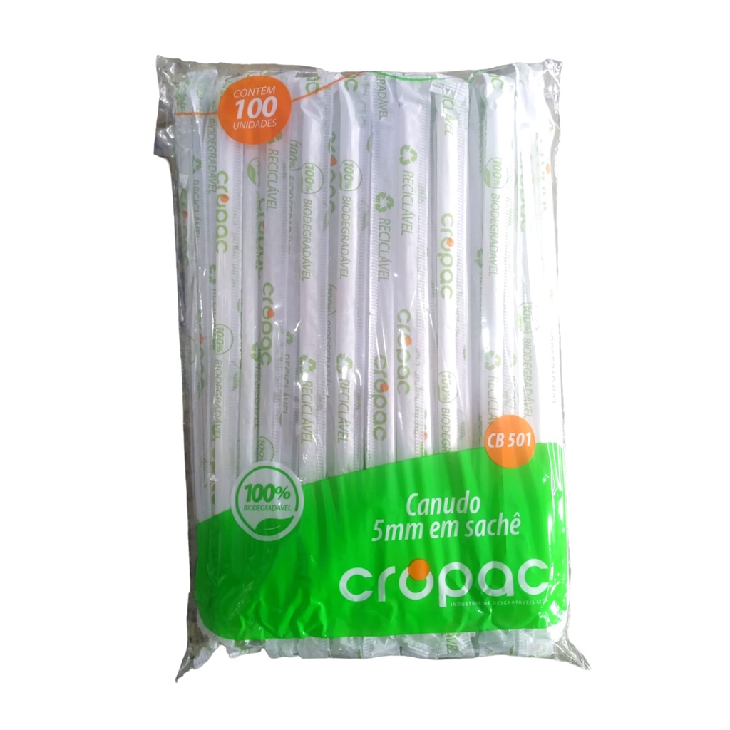 Canudo Sachê Biodegradável Com 100 Unidades
