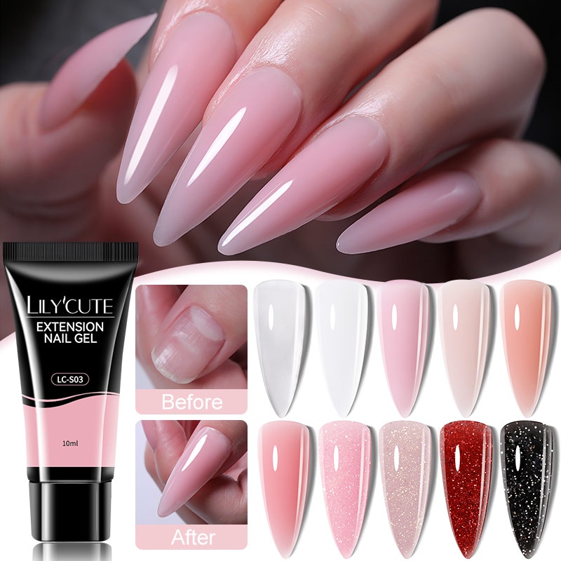 LILYCUTE Gel De Extensão Rápida Unhas Nude Pink Glitter Soak Off Semi Permanente Arte De em Oferta na Shopee