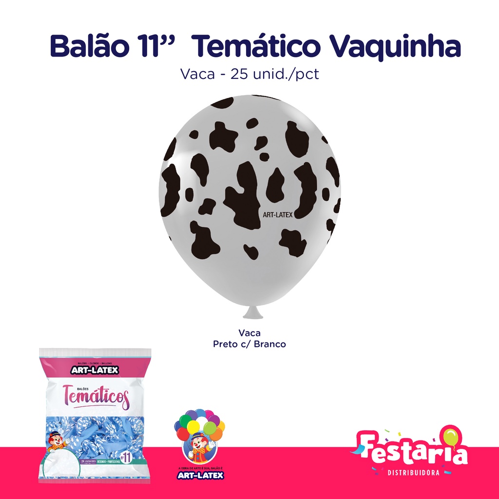 Balão Bexiga Temático 11" Vaca Vaquinha Fazenda – 25 Unidades – Art Latex em Oferta na Shopee