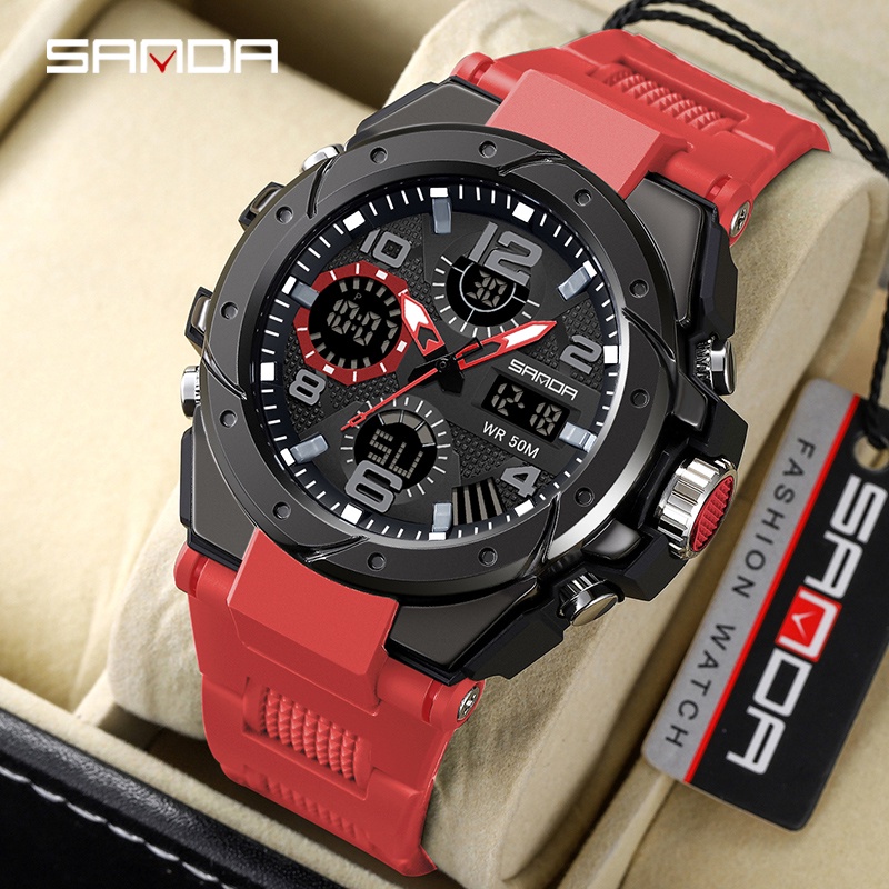SANDA Relógio Masculino Multifuncional Multi-display Esportivo À Prova D'água Militar Luminoso De Quartzo De Natação SD9009-10