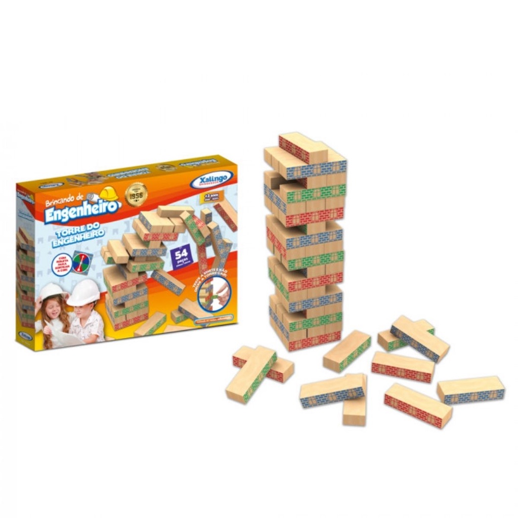 Brinquedo de Montar Torre do Engenheiro 54 Peças Madeira Xalingo - 5332.1 em Oferta na Shopee