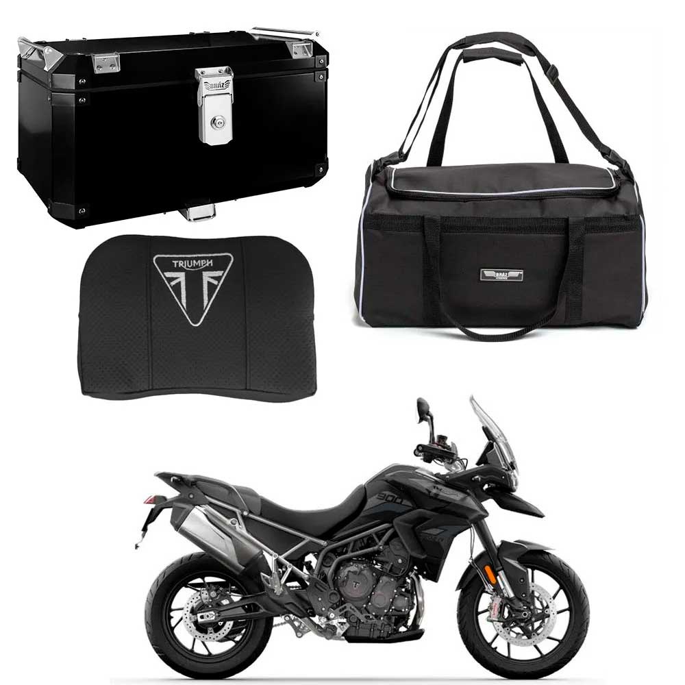 Bau 55L Tiger 900 Preto + Bolsa + Encosto Bráz