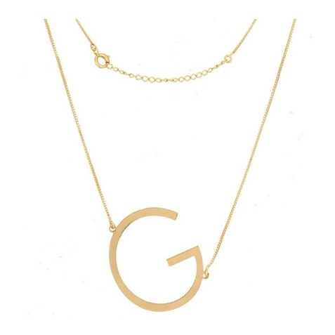 Colar Corrente E Pingente Placa Nome Letra G Folheado A Ouro