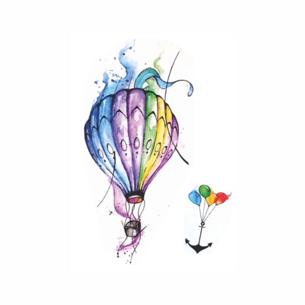 Tatuagem Temporária Aquarela | Balão e Bexigas com Âncora 10x7 001