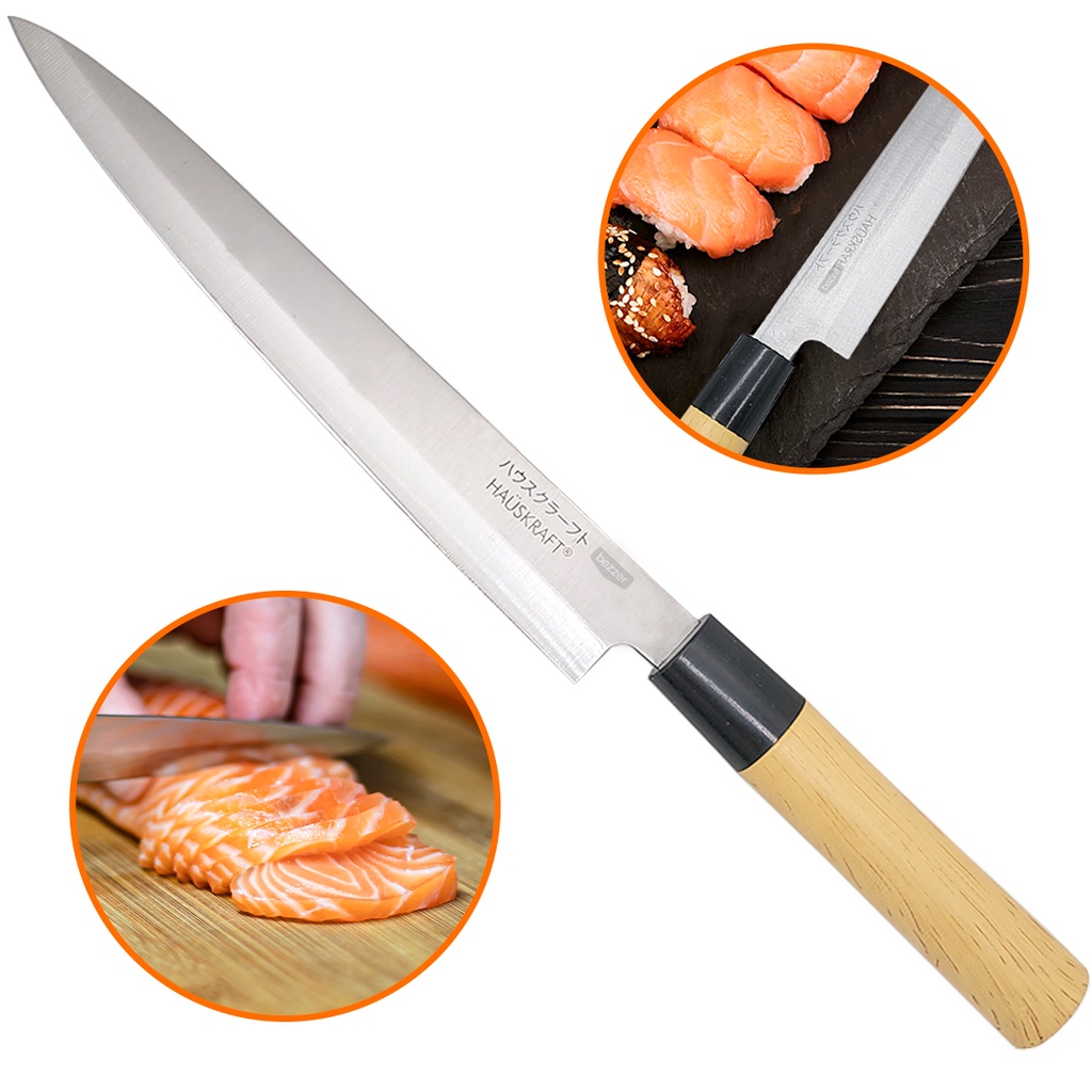 Faca Yanagui Sashimi 8 pol Peixes Sushi Legumes Filetar Culinário Japonesa Oriental 34 cm Cabo Plástico