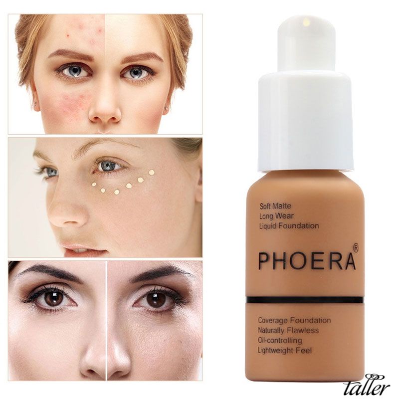 Phoera Base Líquida Hidratante Corretivo Clareador Fosco Impermeável Longo Vestir Cobertura Completa Acne Spot Natural Maquiagem 10 Cores TALLER