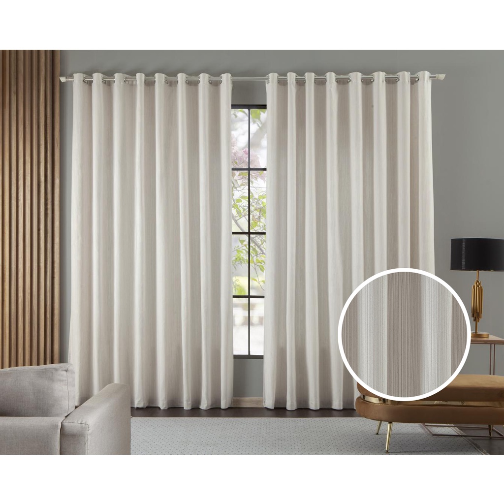 Cortina Tecido Linho Rústico Areia 2,00M x 2,30M Com Ilhós Cromado Para Varão Simples