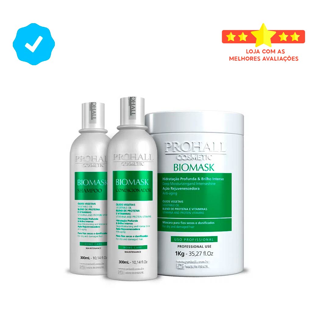 Kit Profissional Biomask 3 Itens 300ml/1kg Prohall | Shopee Brasil