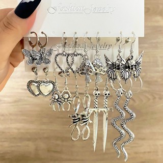 Moda Brincos Ocos De Borboleta Cobra 18pcs Conjunto De Spider Skull Sword Halloween Acessórios Para Jóias Mulheres