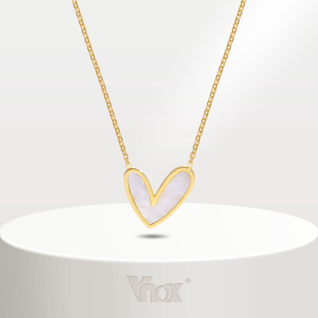 Vnox Heart White Shell Pendant Necklace Para Mulheres , Colar De Corrente De Amor Irregular , Presente Chic Ela