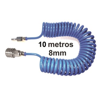 Mangueira espiral PU, 10 metros 8mm com conexões, compressor, pintura, cabine de caminhão em Oferta na Shopee