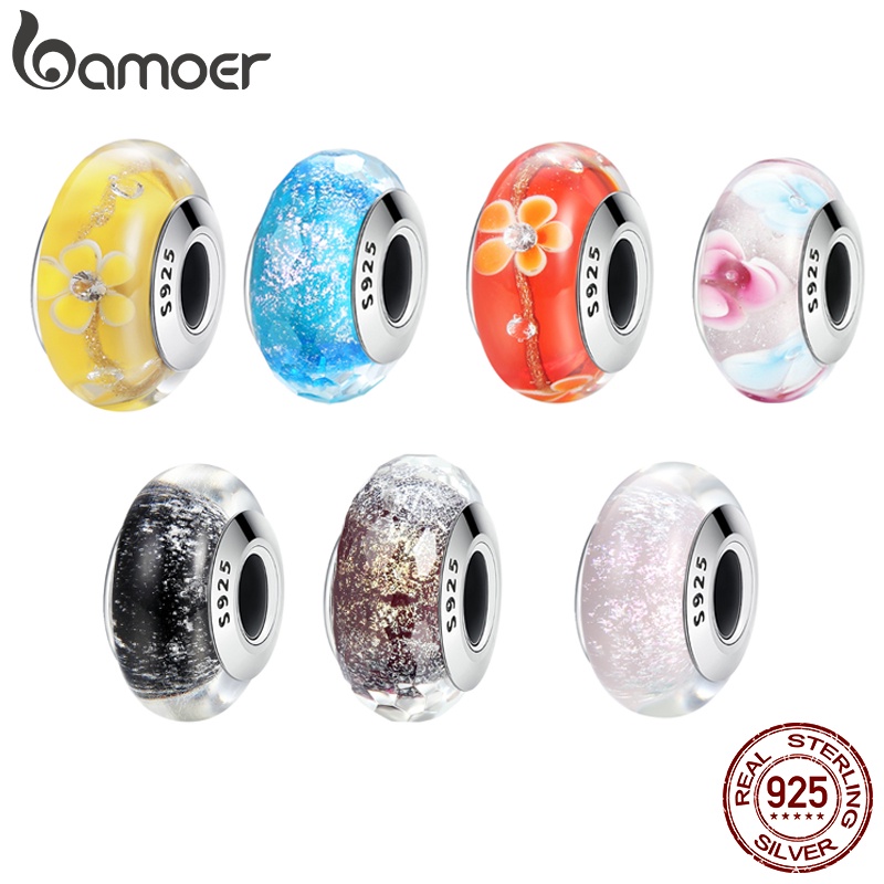 Bamoer Europeu Padrão Murano Glass Charme Beads fit Mulheres Pulseiras & Bangles 925 Prata Esterlina em Oferta na Shopee