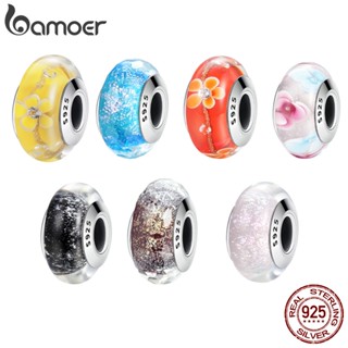 Bamoer Europeu Padrão Murano Glass Charme Beads fit Mulheres Pulseiras & Bangles 925 Prata Esterlina