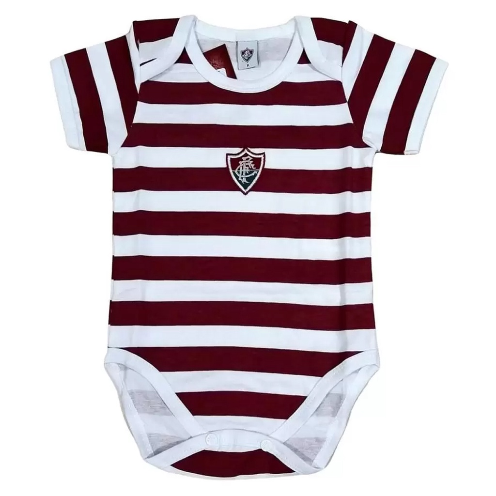 Body Fluminense Recem Nascido Oficial Listrado Escudo Bordad