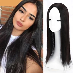 55 cm Cabelo Longo Liso Peça De 4 Clip Em Uma Extensão Sintético Com Franja Para Mulheres Resistente Ao Calor