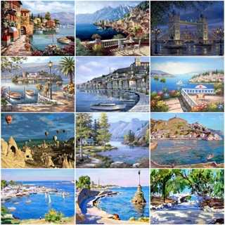 RUOPOTY 60x75cm/50x65cm/40x50cm Por Números Tinta Paisagem Tela Imagem Pintura A Óleo À Mão Do Mar Decoração De Casa em Oferta na Shopee