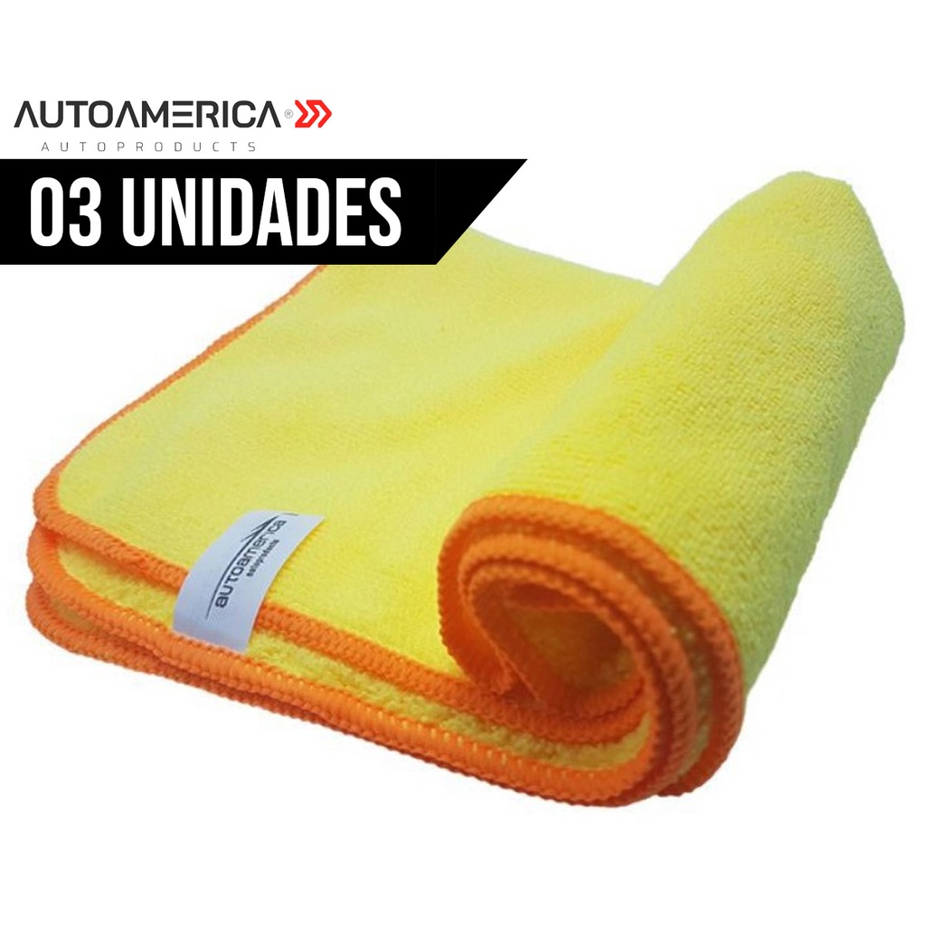 Kit 3 Flanelas de Microfibra Amarela 40x60CM 350GSM Autoamerica
