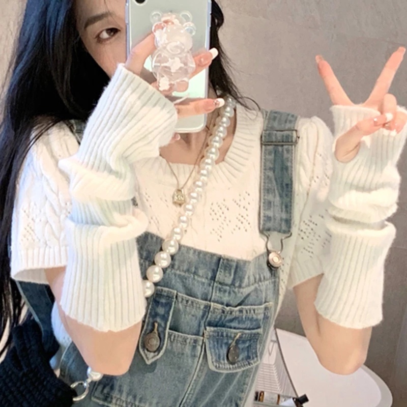 Luvas Longas Sem Dedos Y2k JK Lolita De Malha/Gothic Punk Japonês Keep Warm Half Finger Arm Cover Mittens