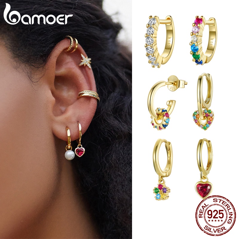 Bamoer Brinco Único com Zircônia Colorida Prata 925 para Alergias SCE1148​ em Oferta na Shopee