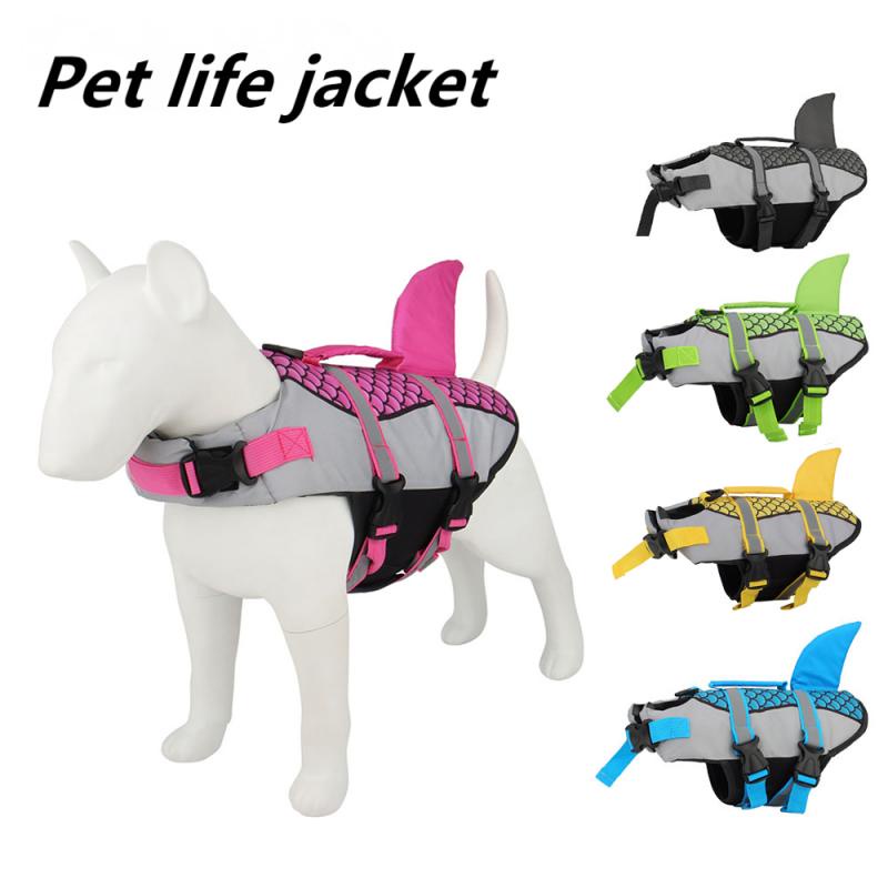 Colete Salva-Vidas Para Cães De Estimação Coleira Arreios Animais Escala De Roupa De Banho Tubarão