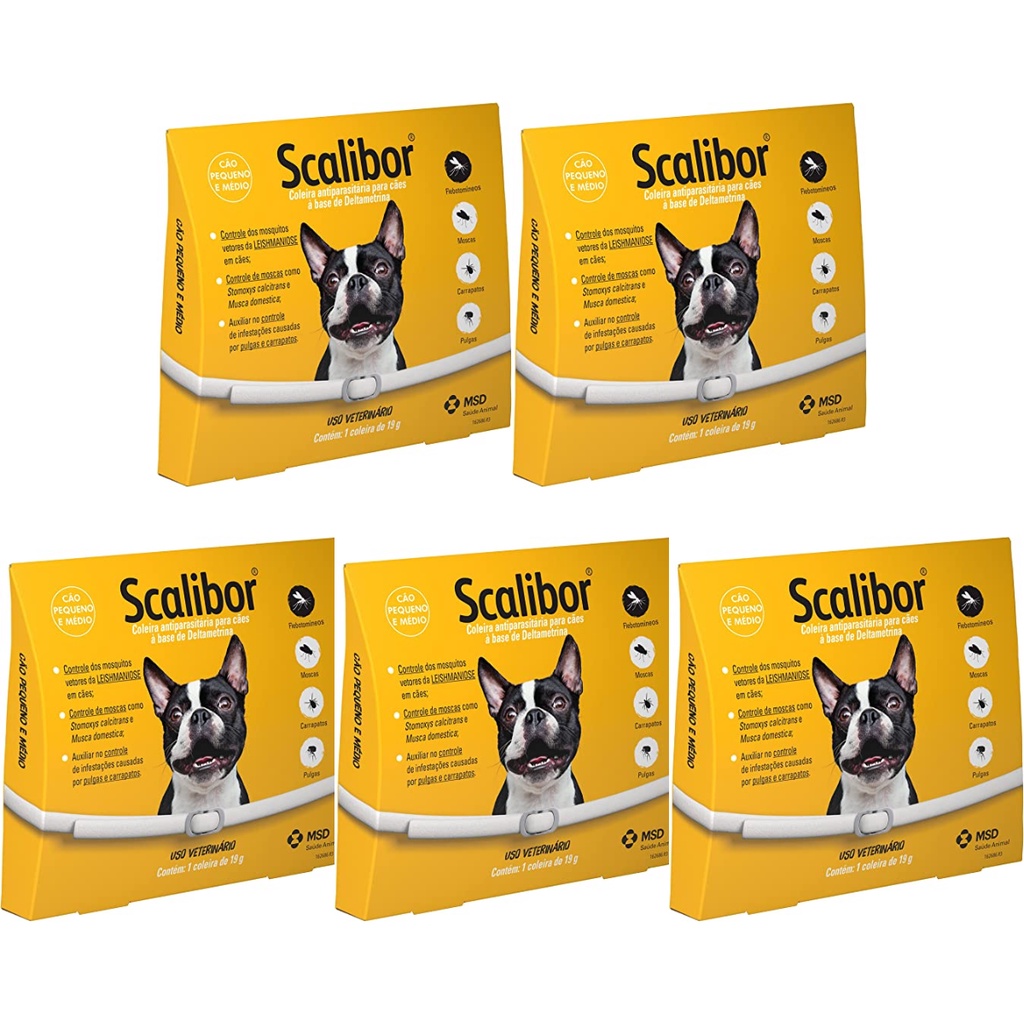 5 Coleira Scalibor P 48cm Leishmaniose Antipulgas Cães MSD em Oferta na Shopee