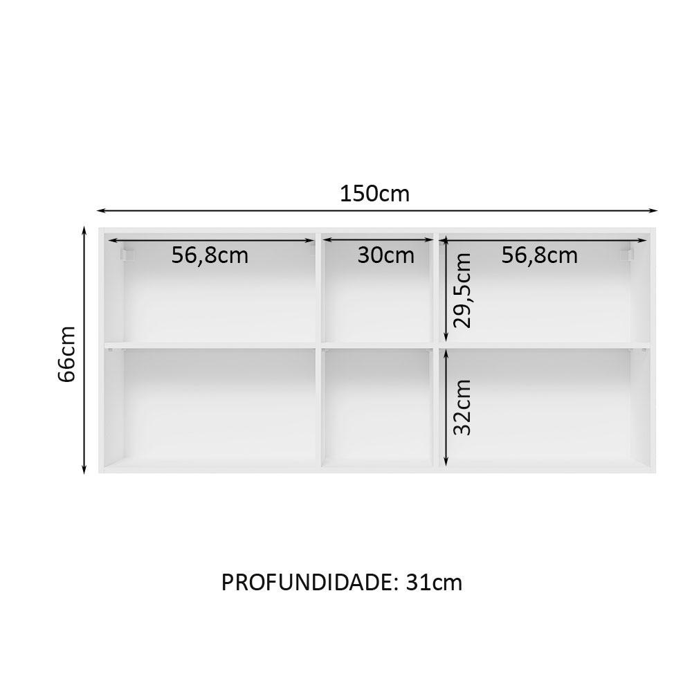 Armário de Cozinha Aéreo 150 cm 2 Portas e 2 Nichos Branco Glamy Madesa