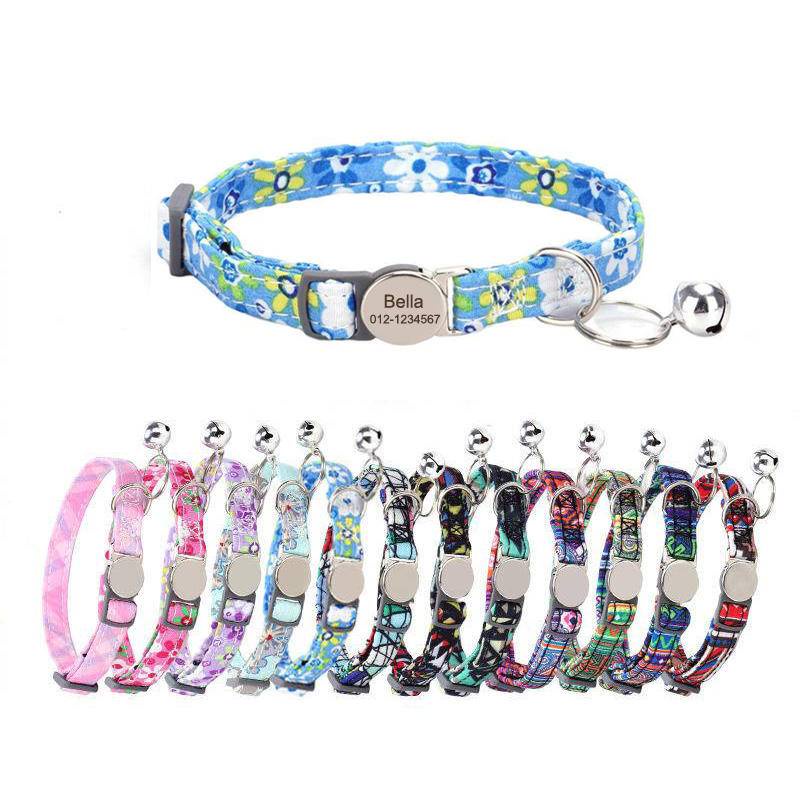 [Gravo Grátis] Coleira Personalizada Impressa Para Gatos Com Fivela De Segurança Nome Gravado Colar De Cachorro Gatinho Ajustável Anti-Perda em Oferta na Shopee