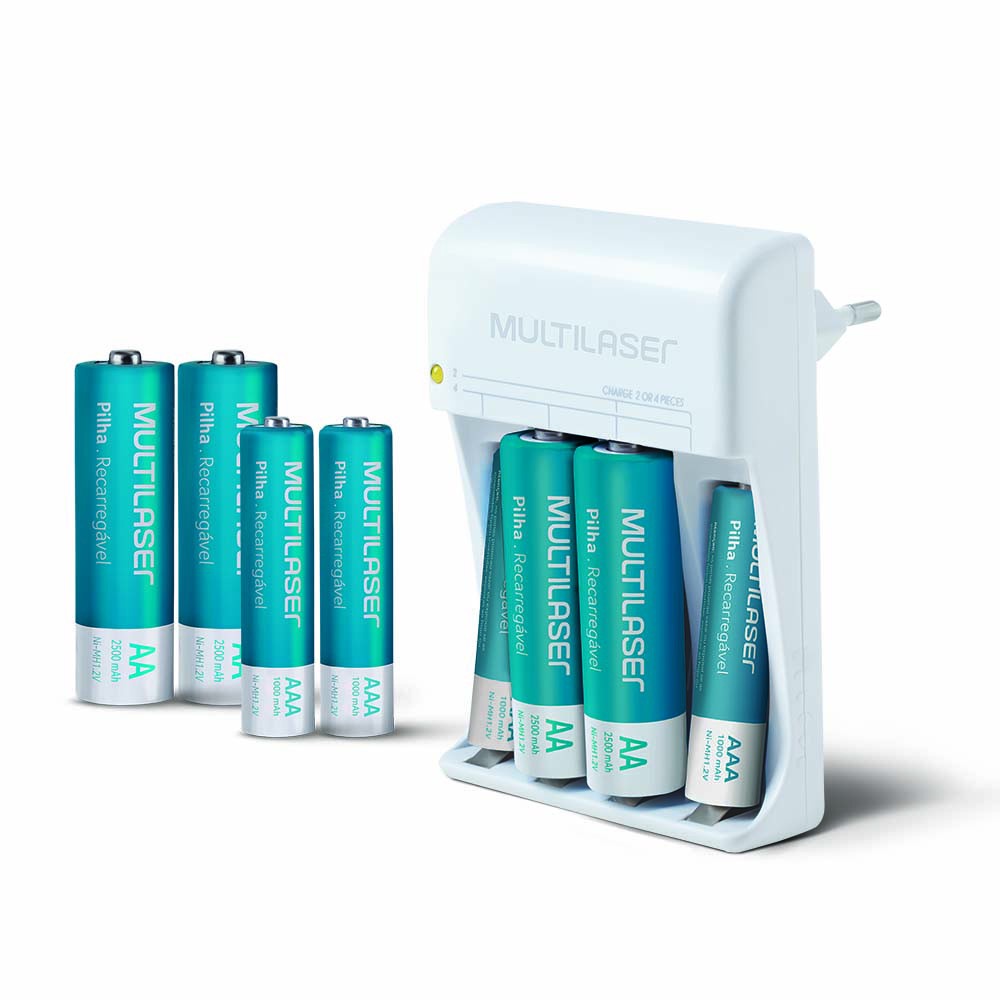 Carregador de Pilhas Aa/Aaa + 8 Pilhas Multilaser - CB093 em Oferta na Shopee