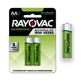 02 Pilhas Pequenas AA Recarregável 1350mAh até 1500 cargas pré-carregadas Rayovac 1 Cartela