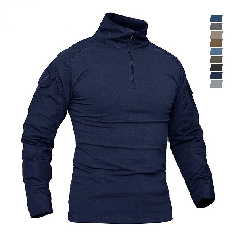 Camiseta Masculina De Manga Comprida Para Caminhadas Ao Ar Livre 1/4 Zíper Exterior Woodland Camuflagem Da Selva Camisetas