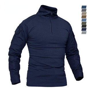 Camiseta Masculina De Manga Comprida Para Caminhadas Ao Ar Livre 1/4 Zíper Exterior Woodland Camuflagem Da Selva Camisetas