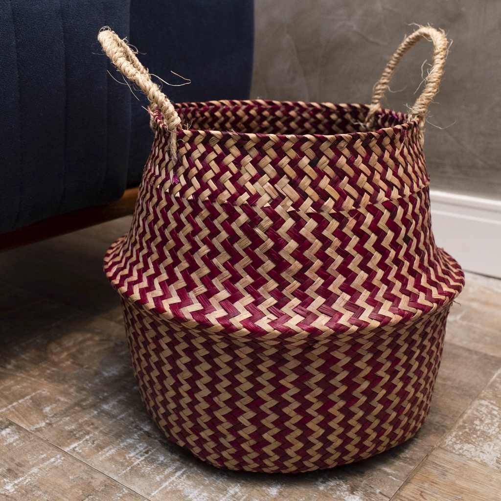 Detalhes do Cesto de seagrass vermelho 32cm com alças - Oikos