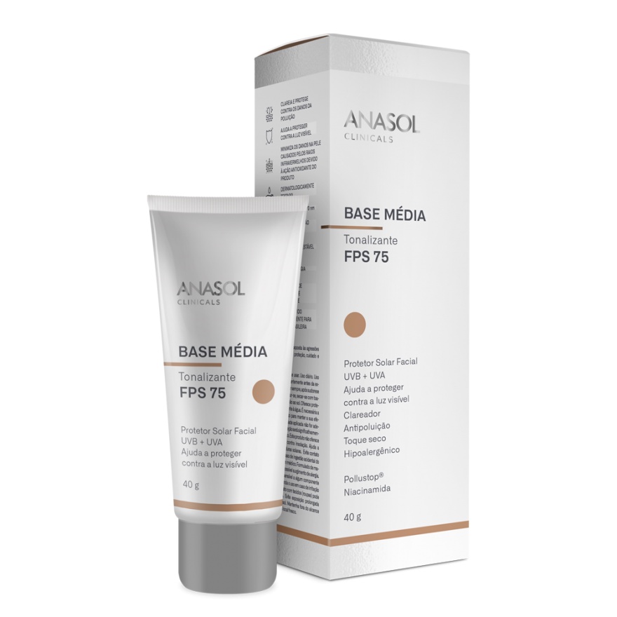 Anasol Protetor Clareador Facial Base Media ou Clara FPS 75 Clinicals Antipoluição 40g