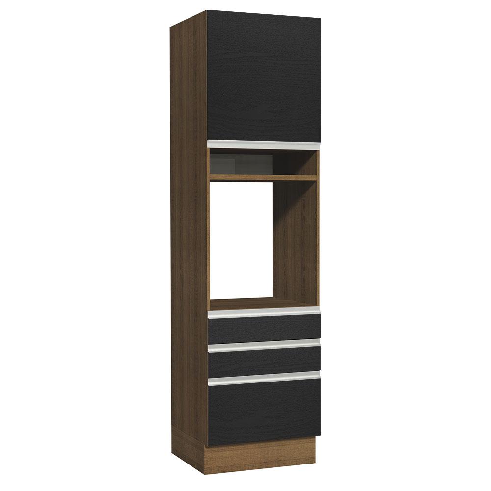 Torre Quente Armário de Cozinha 60 cm 1 Porta 3 Gavetas Rustic/Preto Glamy Madesa - Home & Living
