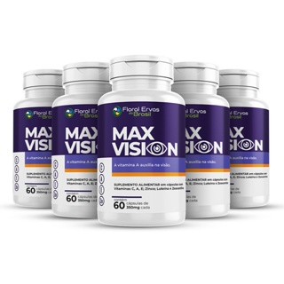 Kit 5 Max Vision Luteína Zeaxantina Vitaminas para os Olhos Vitaminas C A E e Zinco 60 cápsulas Floral Ervas