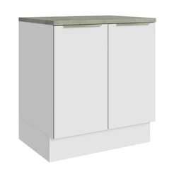 Balcão Madesa Lux 70 cm 2 Portas - Branco/Branco Veludo (Com Tampo)