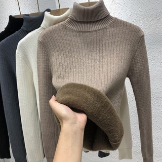 Suéteres de gola alta acolchoados e engrossados para mulheres de outono e inverno