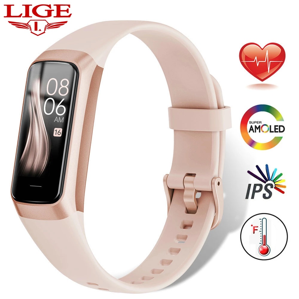 LIGE Nova Smartwatch Sport Fitness Tracker Tela AMOLED À Prova D'água Temperatura Corporal Pulseira Inteligente Para Mulheres Homens