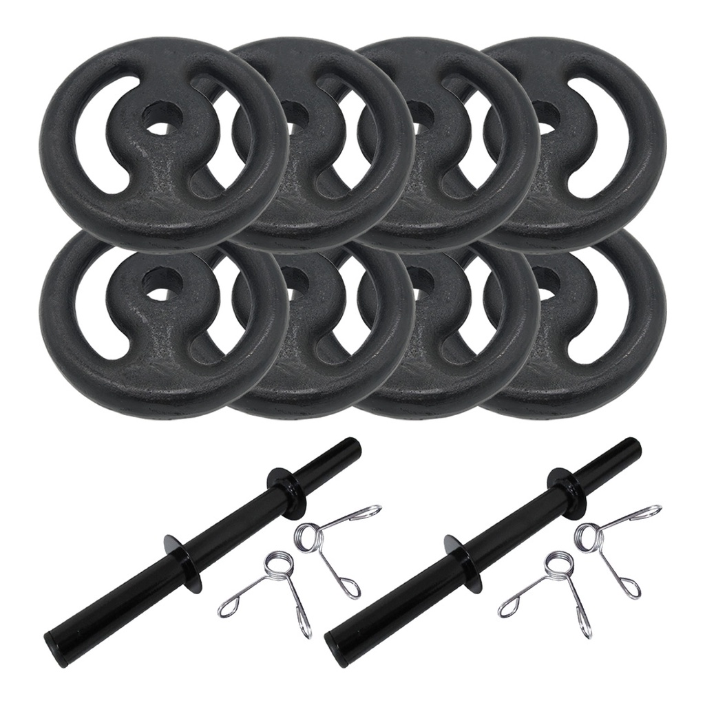 Kit Halter 24kg - 8 Anilhas Pintadas 3kg + 2 barras 40cm Halter De Peso Para Musculação Treino