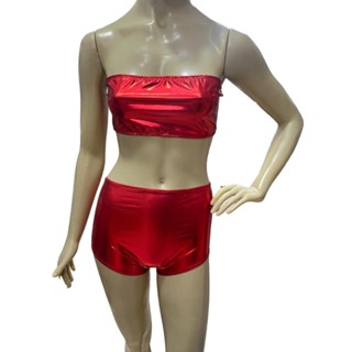 Conjunto Hot Pants Metalizado Fantasia Top Calcinha Carnaval