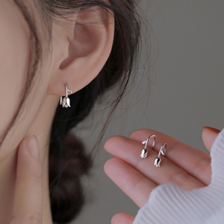1par Meninas Simples Sênior Senso Prata Tulipa Brincos Moda Coreana Personalidade Tendência Temperamento Requintados Joias Presentes em Oferta na Shopee