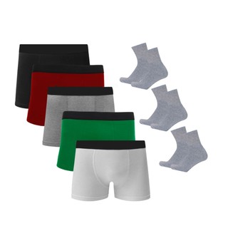 Kit 5 Cuecas Boxer Algodão c/ Poliéster C5 + 3 Pares de Meias em Oferta na Shopee