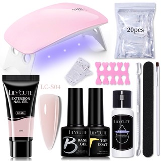 11Pcs Conjunto De Gel De Extensão De Uv Kit De Iniciação De Acrílico Transparente Rosa Para Construção De Dedo De Embebir Led Base De Lâmpada Top Coat Brush Starter